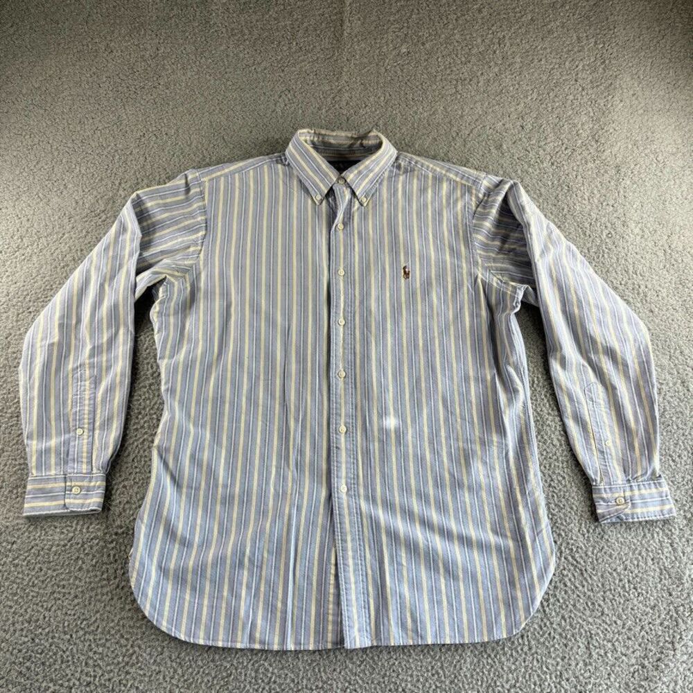 Ralph Lauren Shirt Mens Large Purple Yellow Striped Button Up Classic Fit Casual